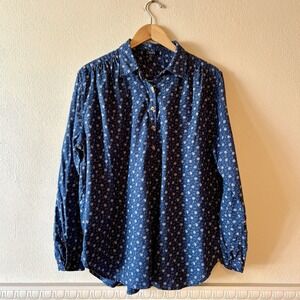 Chaps Denim blue floral print lightweight cotton long sleeve popover top